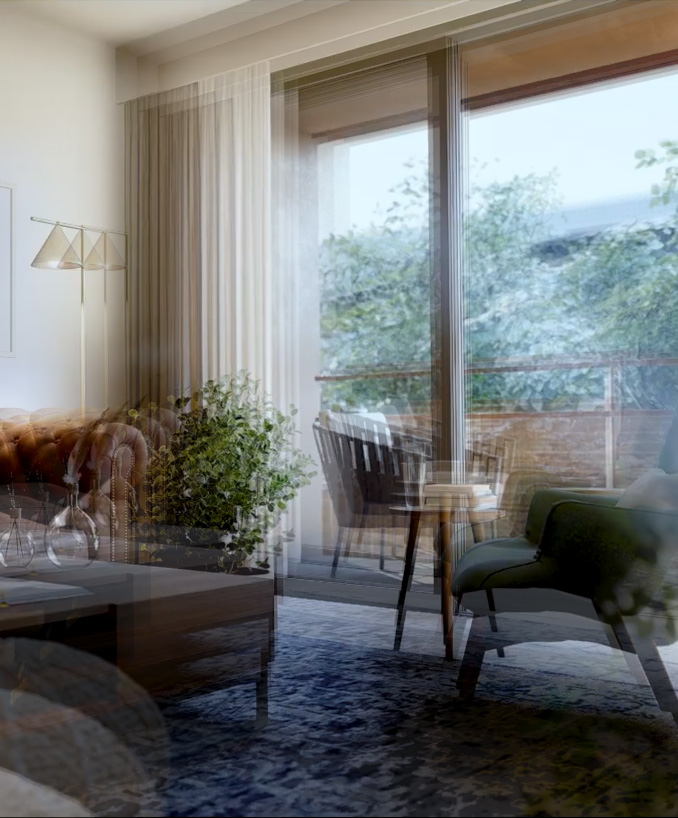 Overimposed frames of a 3D animation that symbolize movement of the camera over time