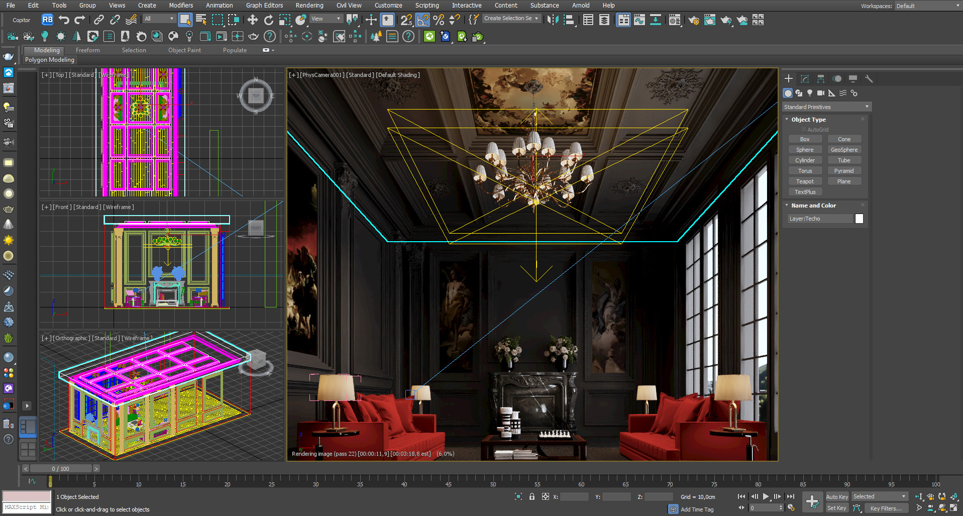 Screenshot of 3D modeling and rendering app, showing wireframe and shaded views of an ambient - vertical layout