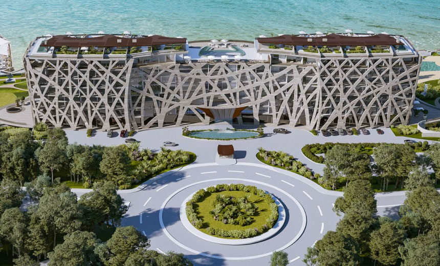 Exterior 3D rendering of a hotel in Estoril, Portugal