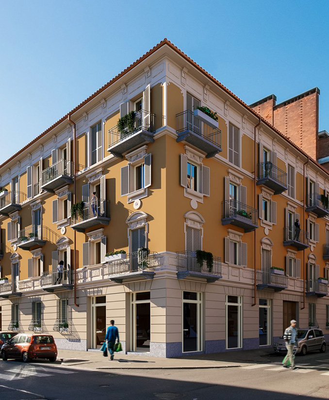 Exterior 3D rendering of a traditional italian-style building