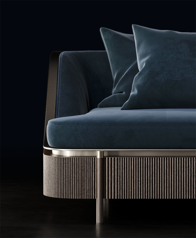 3D rendering of the detail of a high end sofa