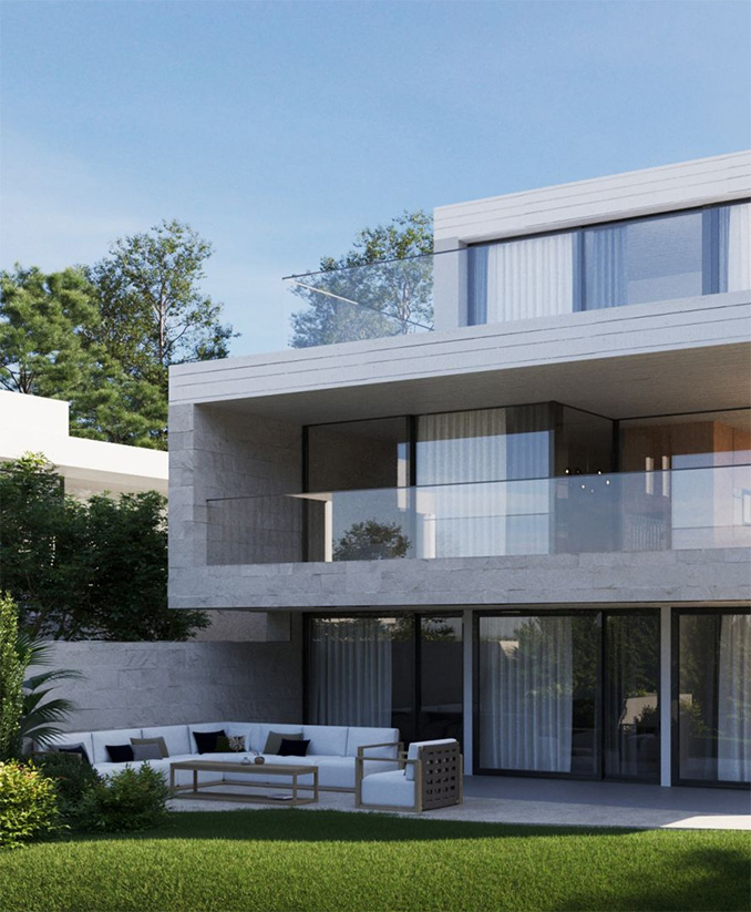Exterior 3D rendering of a residential building