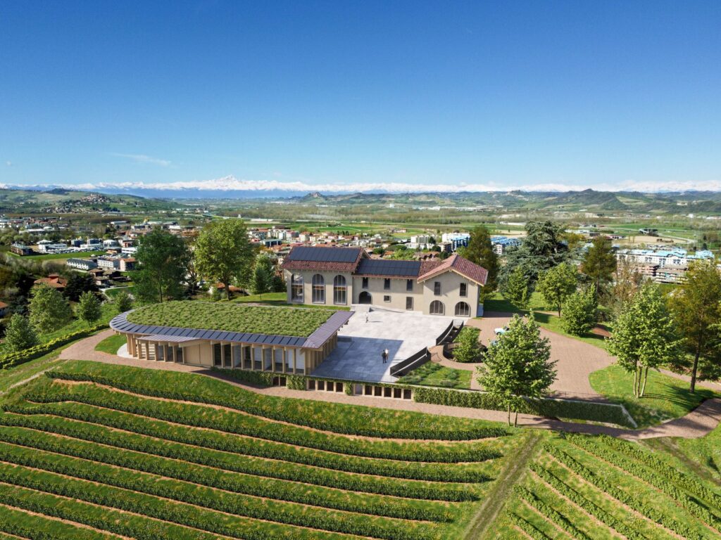 Commercial 3D rendering of the Cantina Miroglio classic facade, but updated to be sustainable