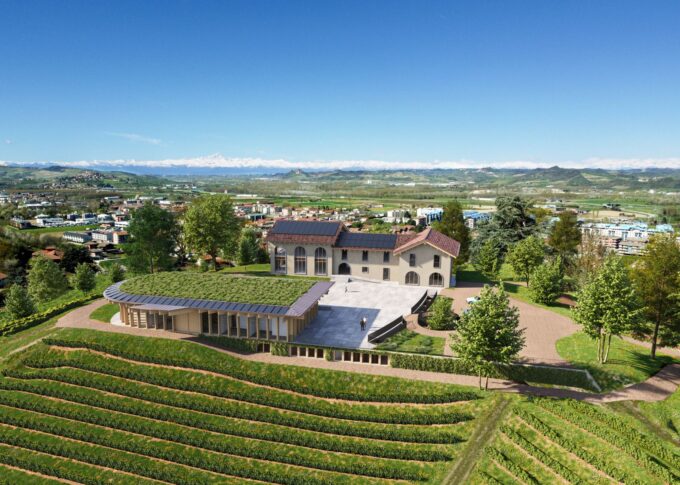 Commercial 3D rendering of the Cantina Miroglio classic facade, but updated to be sustainable