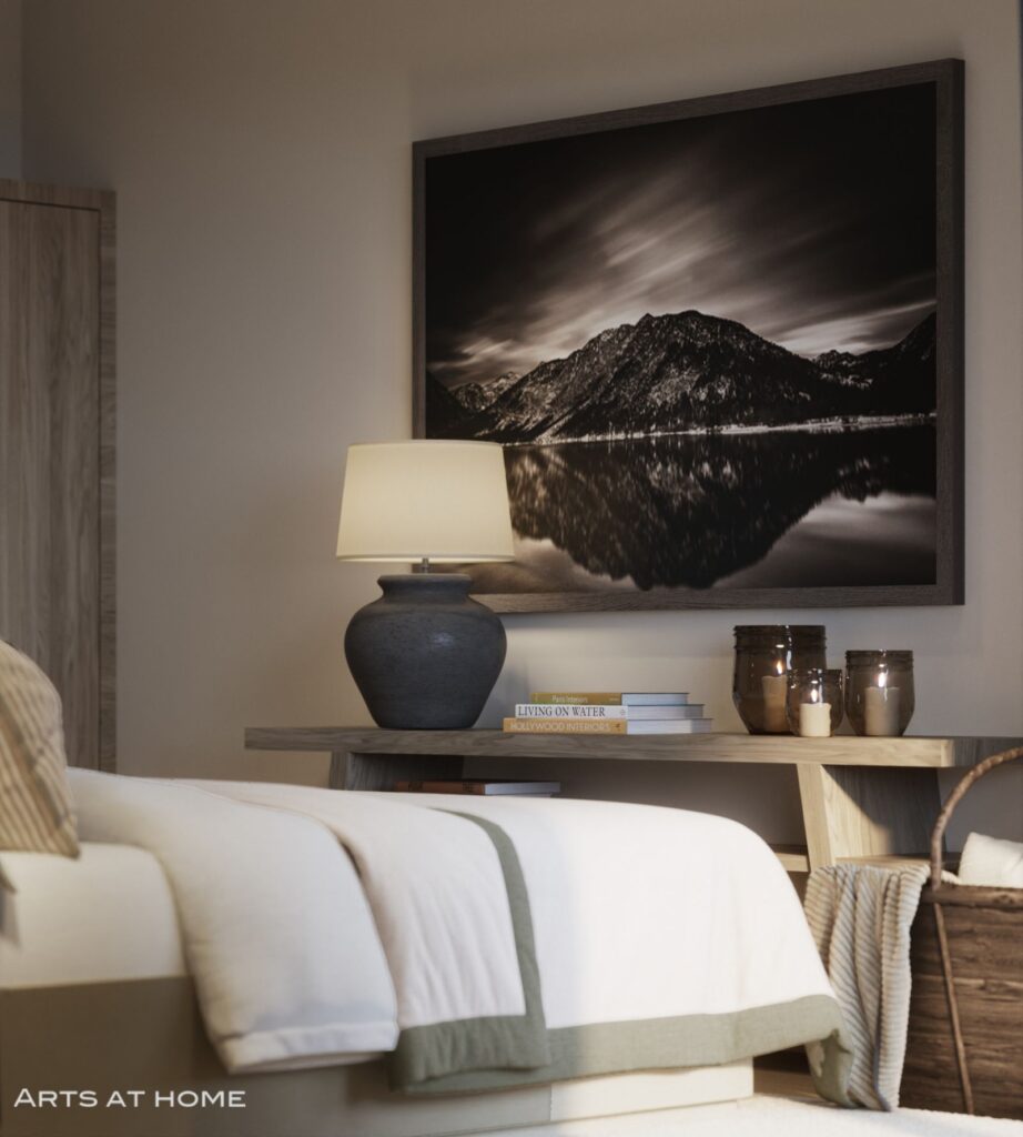 Interior 3D rendering of the Multifamily wooden furniture, rustic and modern at the same time, is in the bedroom