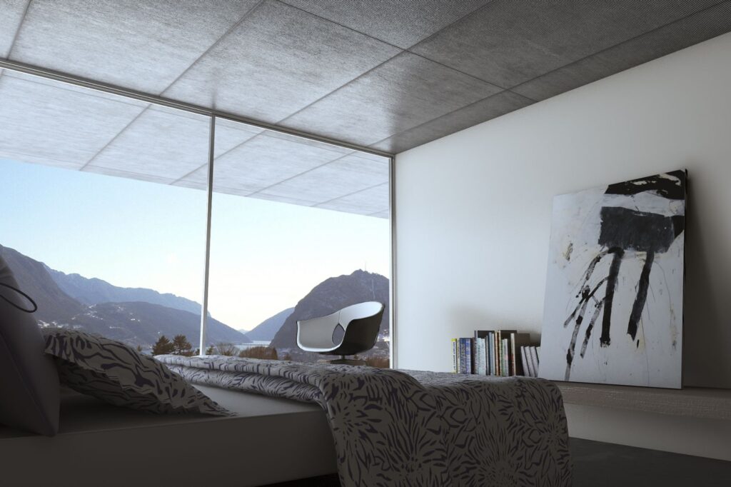 Residential 3D rendering of the modern bedroom with natural light at the Family Home and Pool