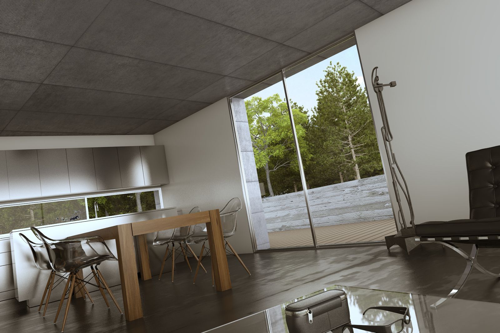 Residential 3D rendering of the open concept at the Family Home and Pool with access to the outside patio