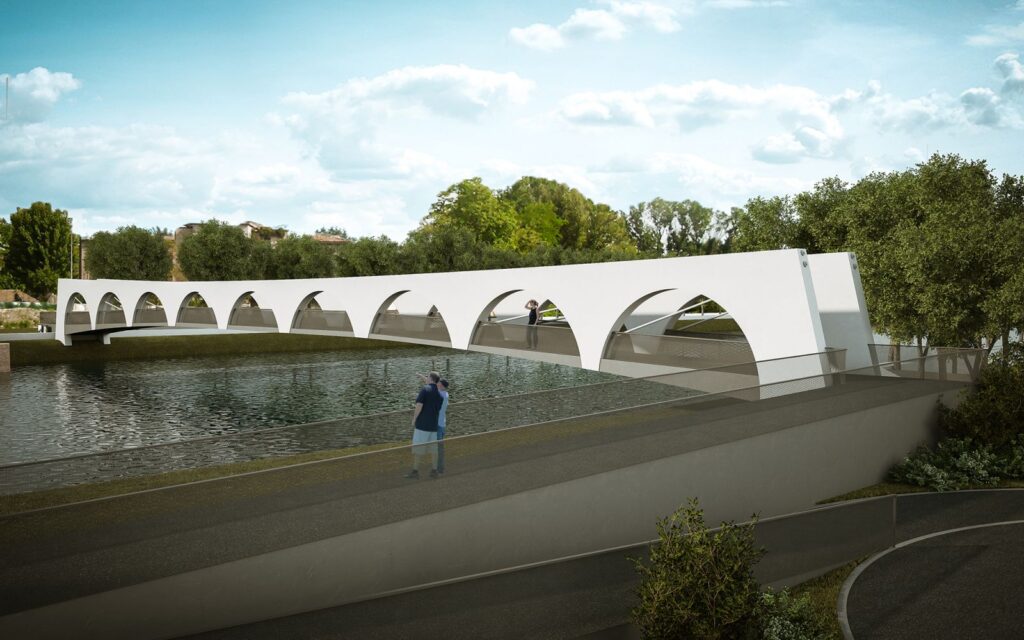Urban 3D rendering of the Bridge Contest white in color, which has a modern and refreshing design