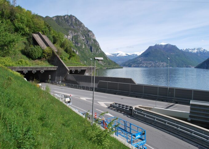 Urban 3D rendering of the Ticino Highway Guard Rail highway with a wonderful view, tunnels and renovations