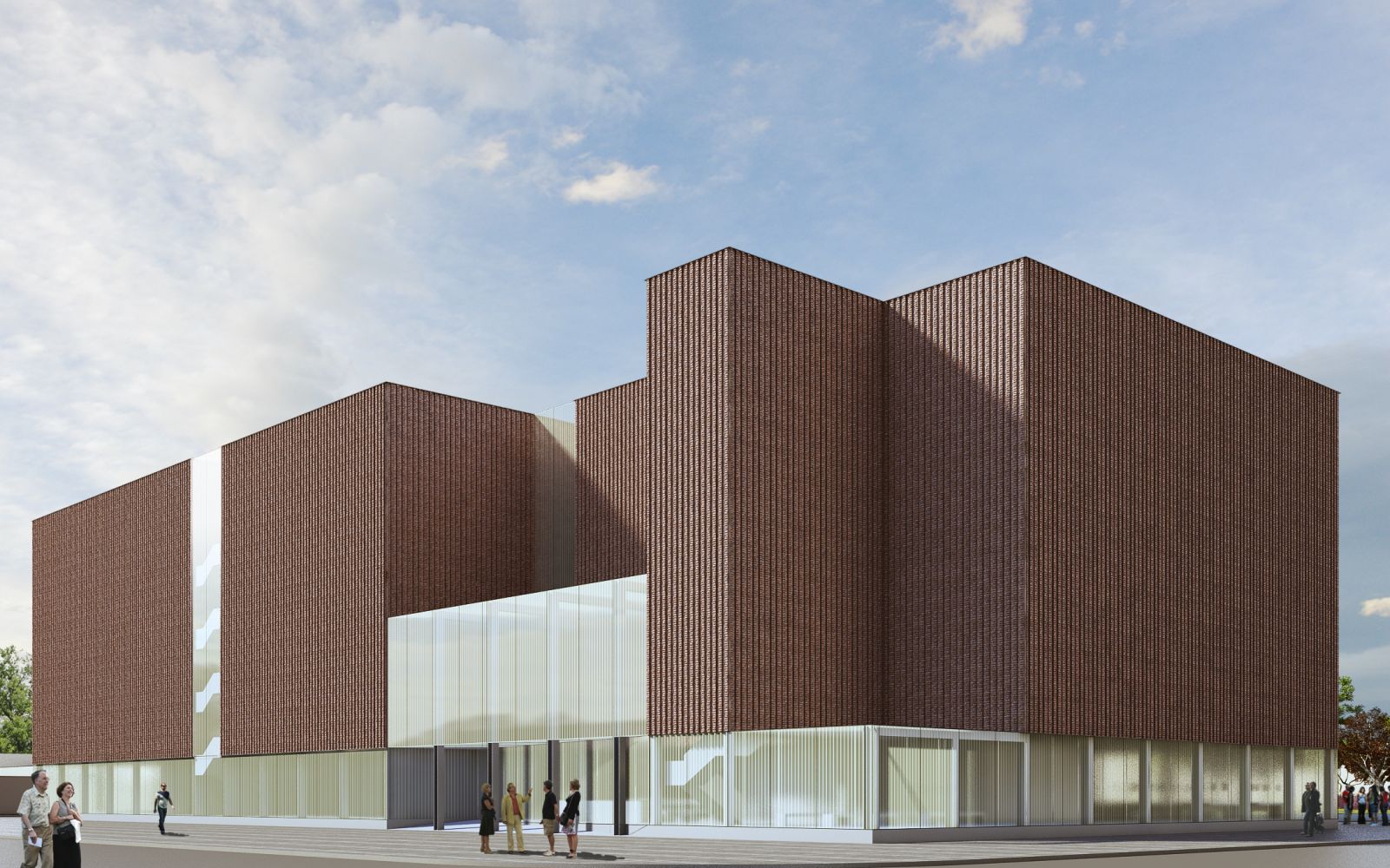 Urban 3D rendering of the National Library Argentina – Contest exterior modern exterior with exposed brick and glass walls