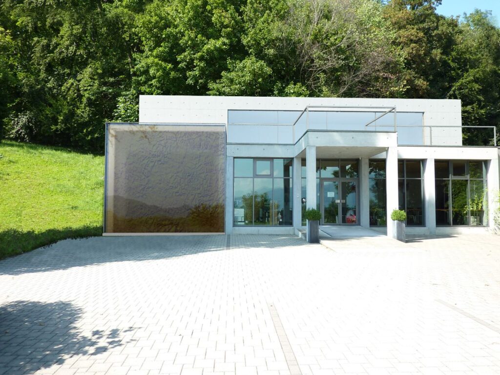 3D exterior rendering of a modern wine cellar characterized by having square shapes