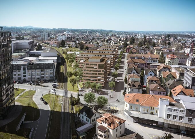 Exterior 3D rendering of the residential buildings, Arealentwicklung Säntisstrasse