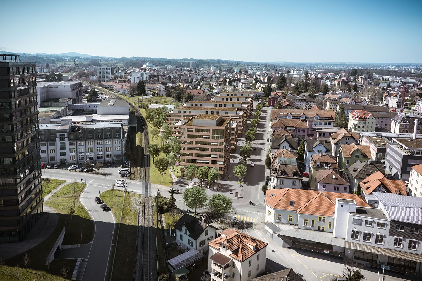 Exterior 3D rendering of the residential buildings, Arealentwicklung Säntisstrasse