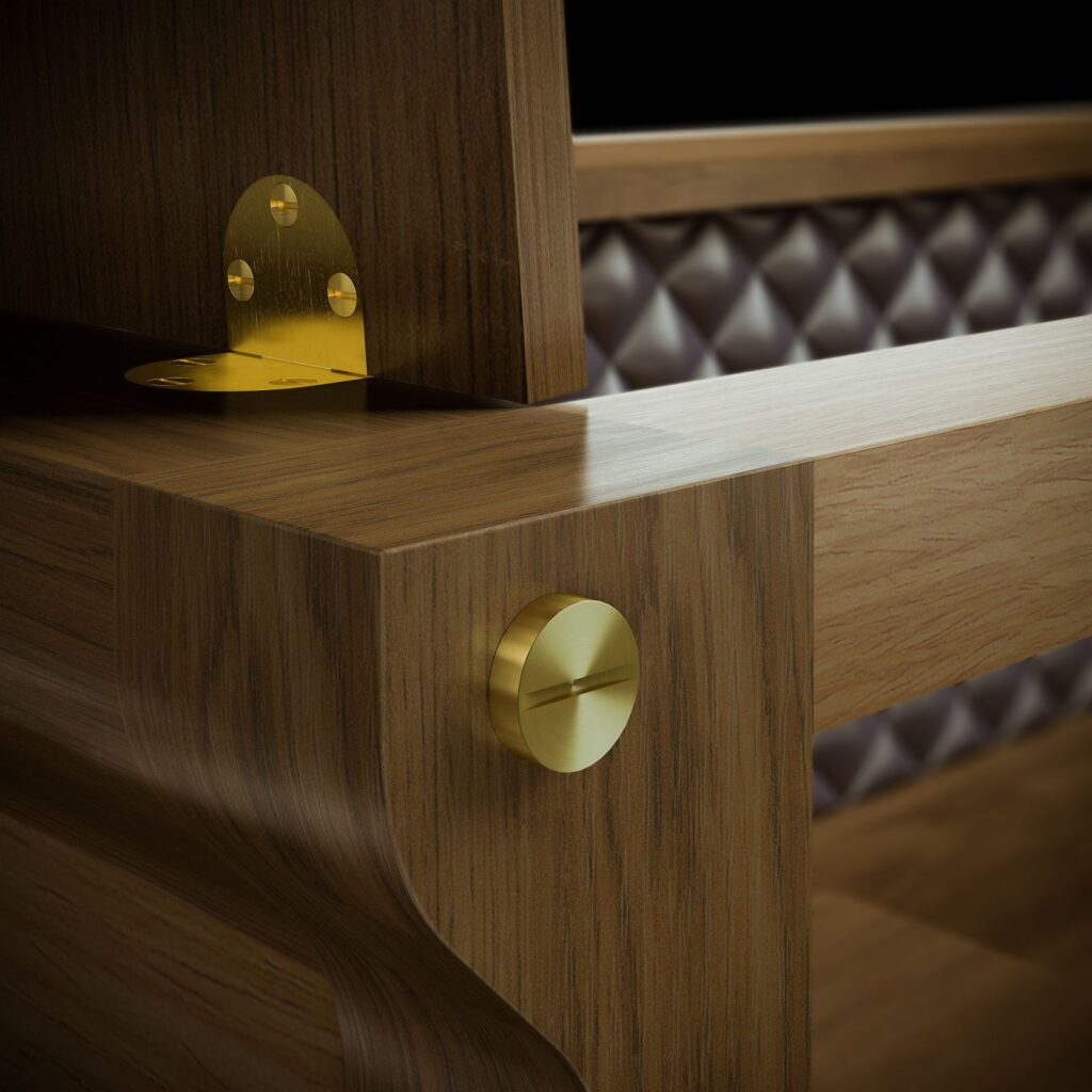 Furniture 3D rendering of the console bar wood and metal pieces in detail form for Renato Callegari