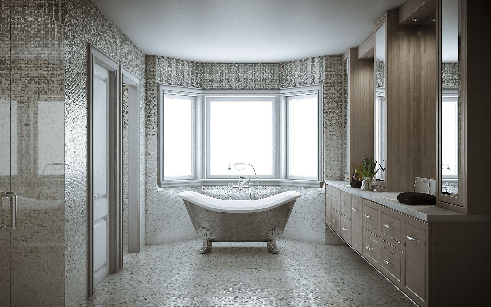 Interior 3D rendering of the modern bathroom with natural light at the family home-Shore Drive