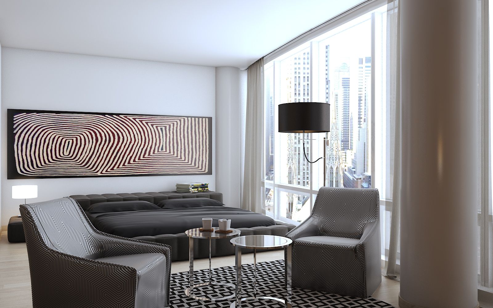 Interior 3D rendering of the bedroom at the Astor residence