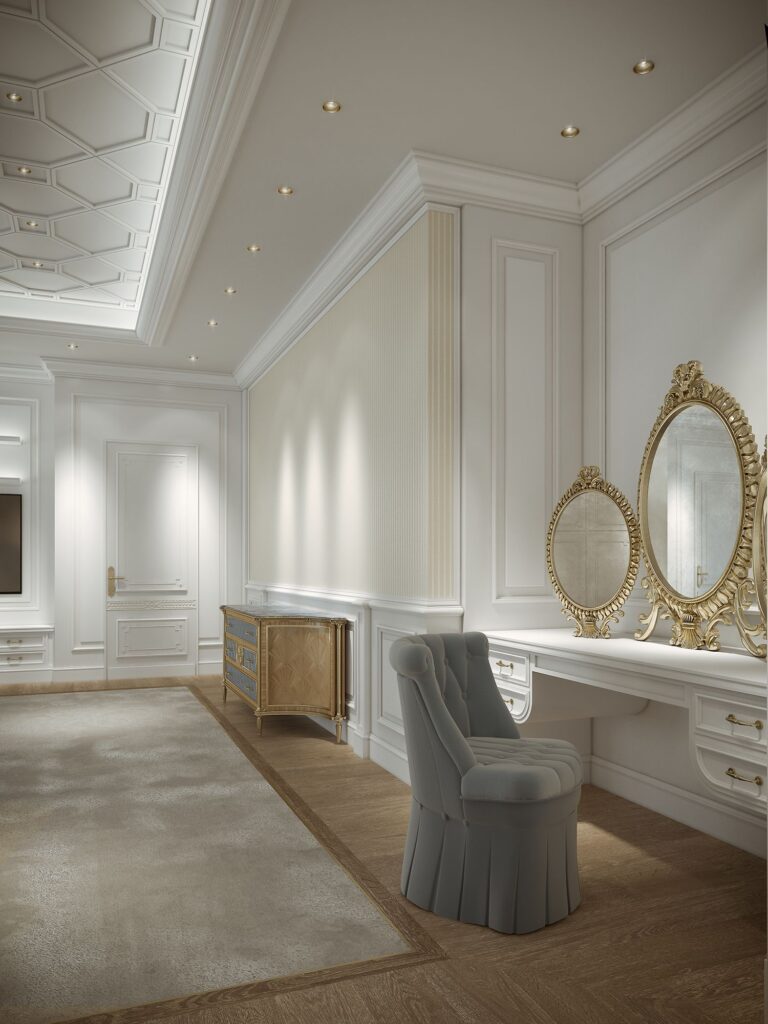 Interior 3D rendering of the luxury Family house Saudi Arabia bedroom with wooden floor and a