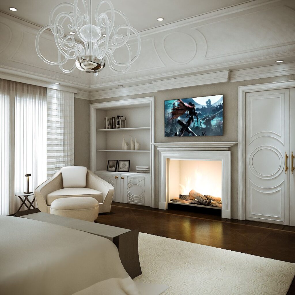 Interior 3D rendering of the bedroom with modern furniture at the family home-Shore Drive
