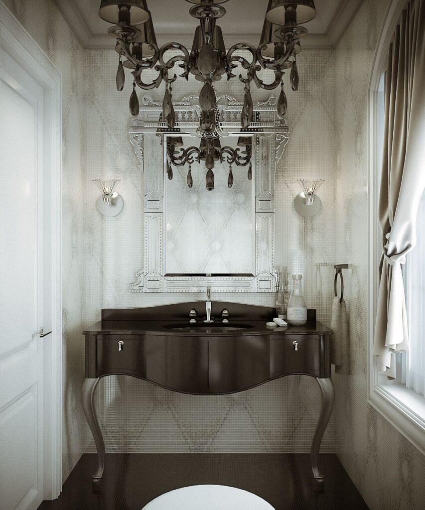 Residential 3D rendering of the toilet with natural light at the family home-Shore Drive