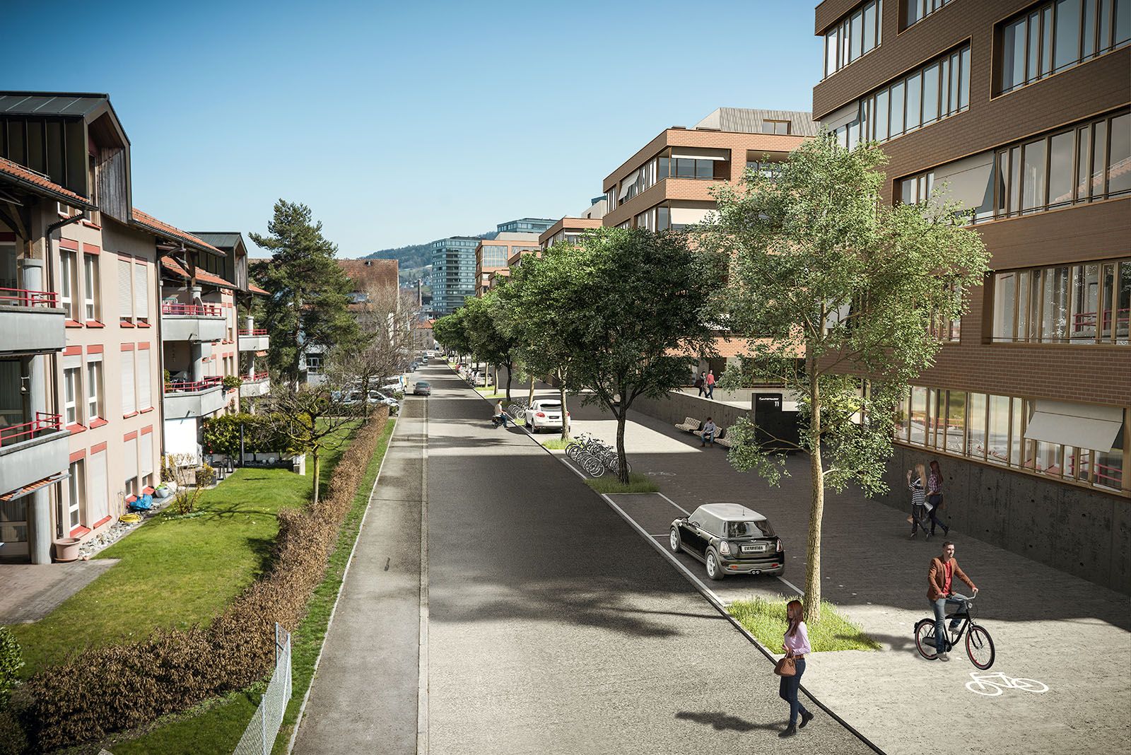 Real estate 3D rendering of the 6 buildings near the factories, Arealentwicklung Säntisstrasse