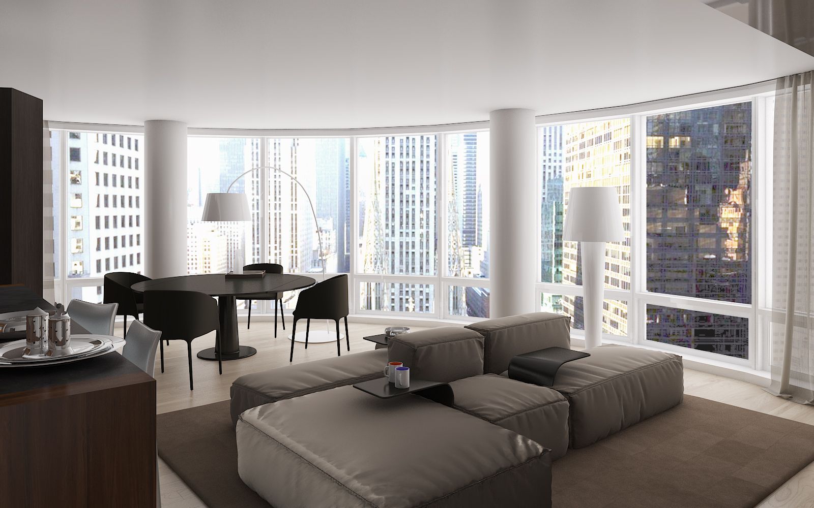 Residential 3D rendering of the full view interior of the apartment at the Astor residence
