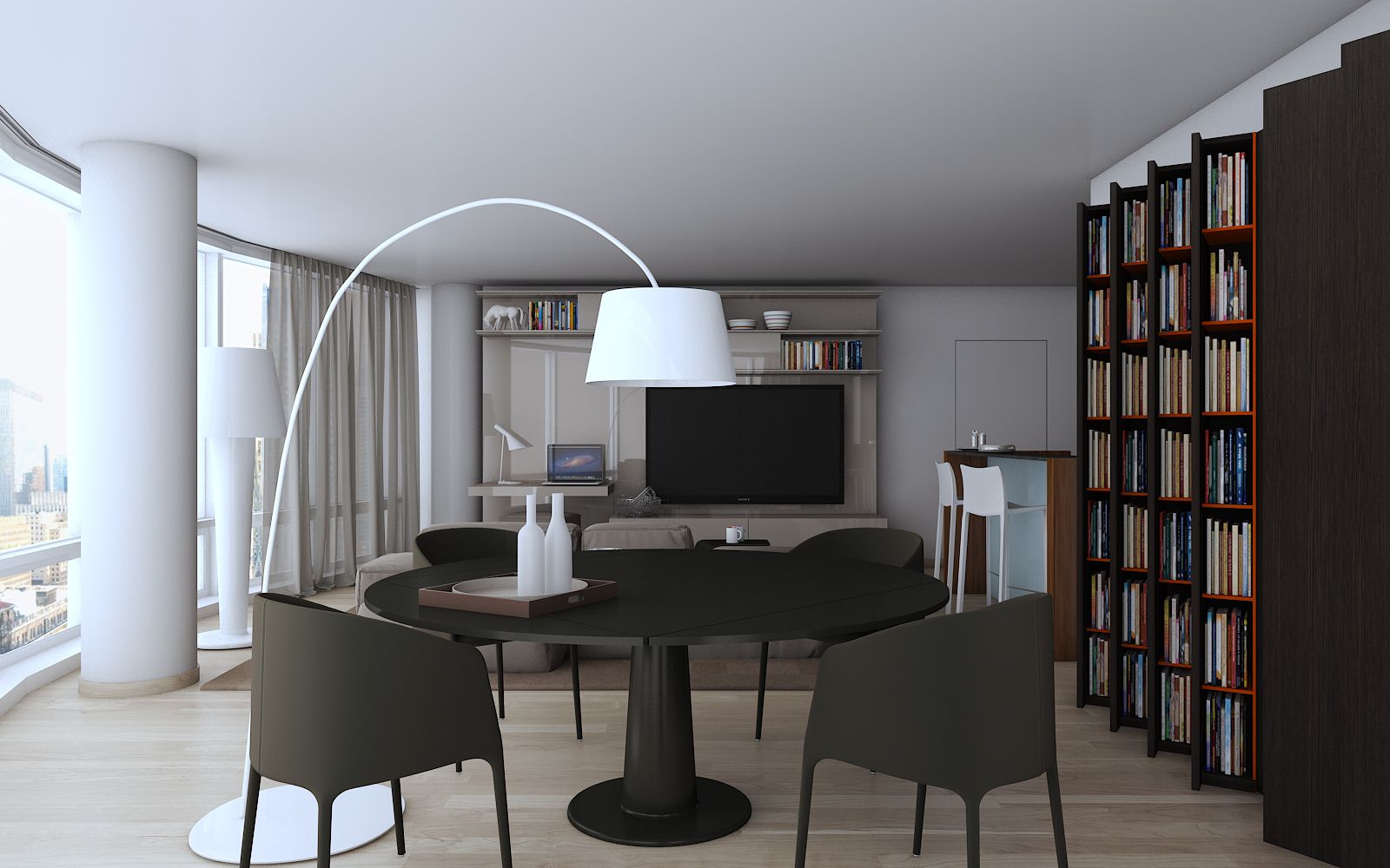 Residential 3D rendering of the modern dining rooms at Astor residence interior