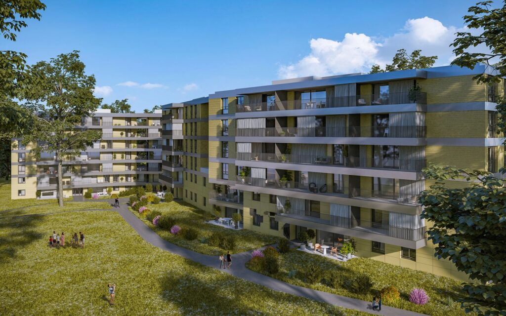 Immobilien-3D-Rendering der modernen Eigentumswohnungen in Genf im minimalistischen Stil für den IAA-Wettbewerb