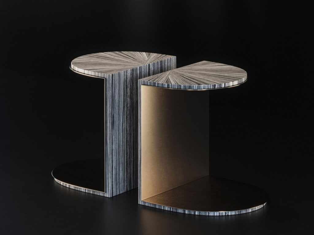 Furniture 3D rendering of the Hugues Chevalier 2020 gray coffee table with metal structure