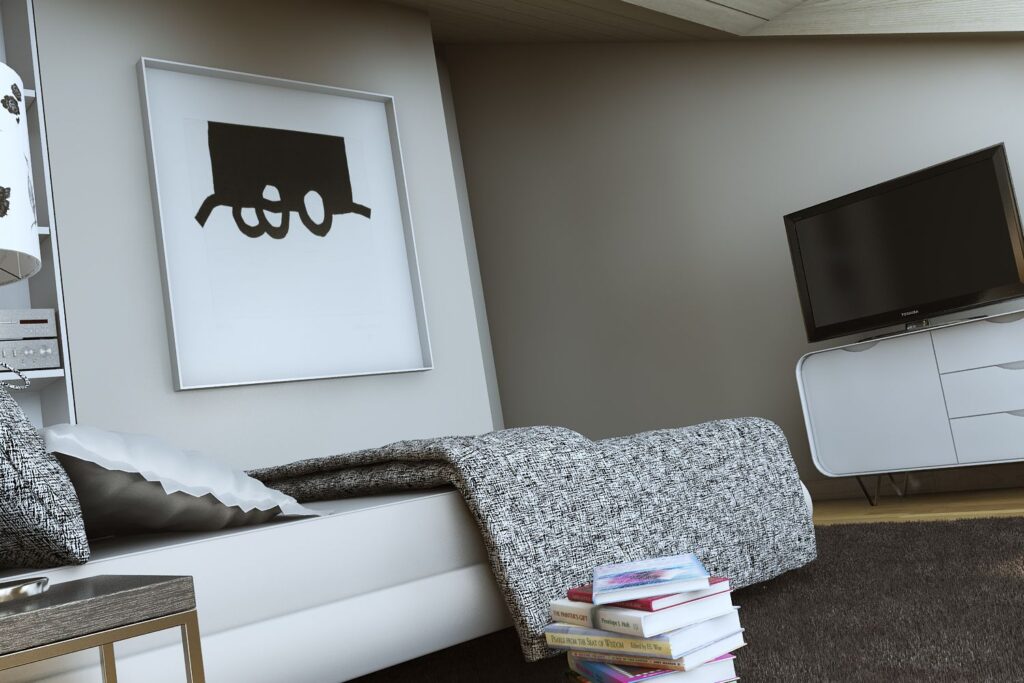 Interior 3D rendering of the bedroom with present-day elements at The Number 6