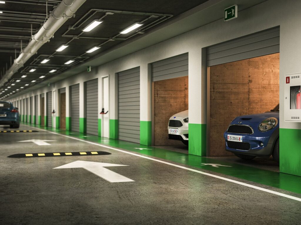 Interior 3D rendering of the Multi Family house from the garage with good lighting