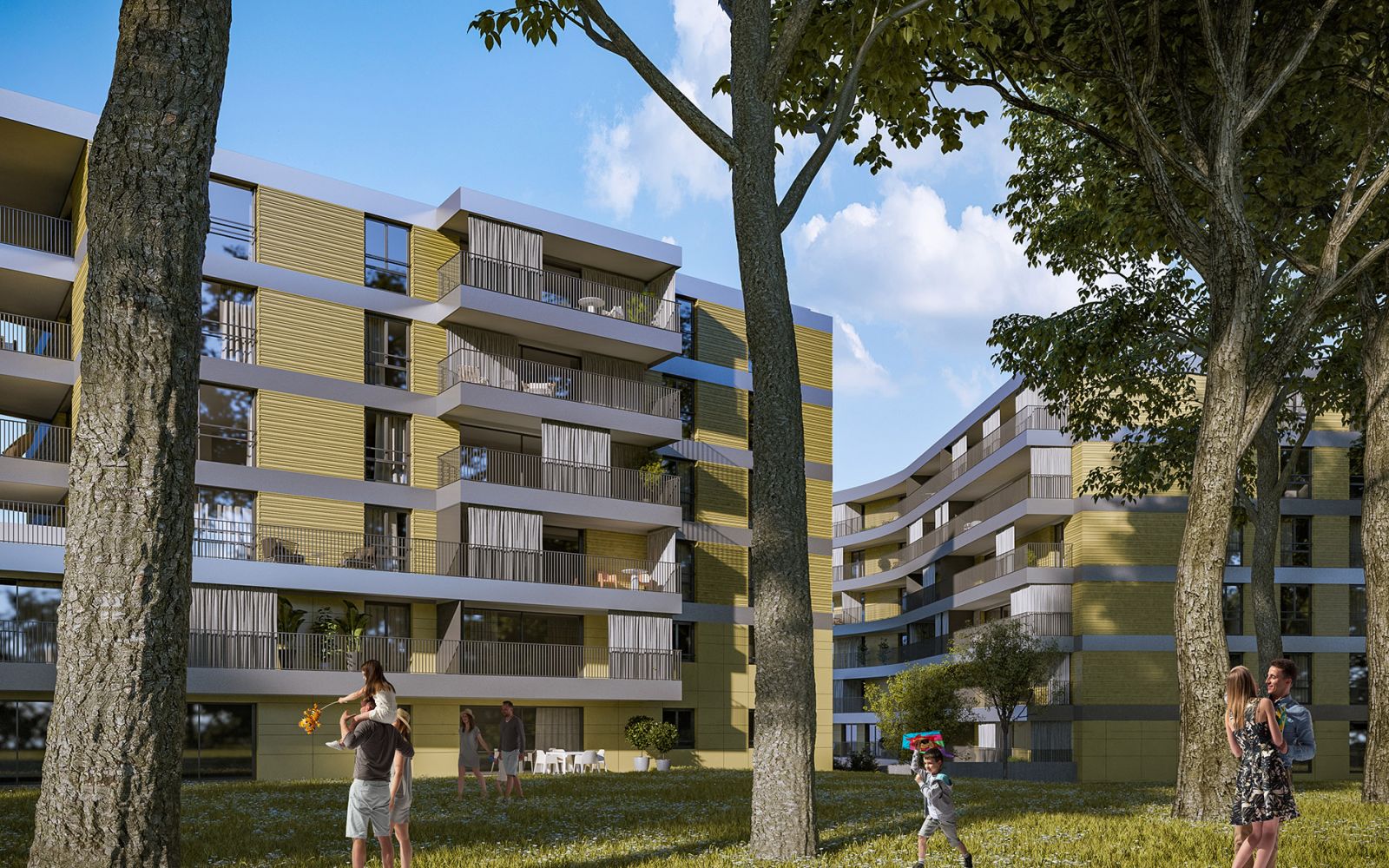 Urban 3D rendering of the modern condominiums with minimalist style for the IAA competition