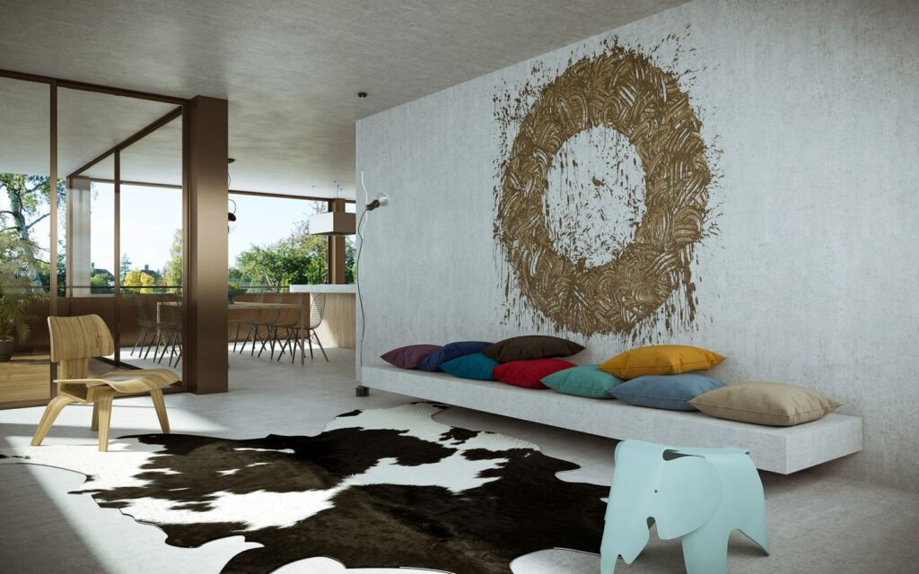 Urbanes 3D-Rendering des Rastplatzes mit Sofa und guter Aussicht im Le Vallon De Villars