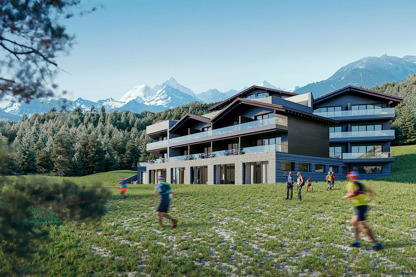 Exterior 3D rendering of the Six Senses hotel land on which the building is located with a large park