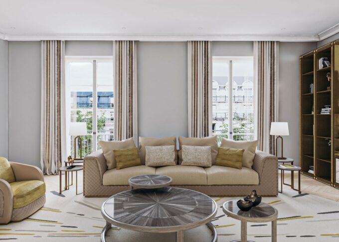 Furniture 3D rendering of the George Mandel modern in light colors, upholstered with textures and colors that stand out