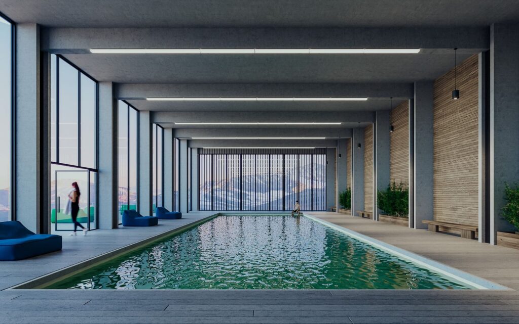 Möbel-3D-Rendering mehrerer dünner rechteckiger Lampen in warmen Tönen, die an der Decke angebracht sind